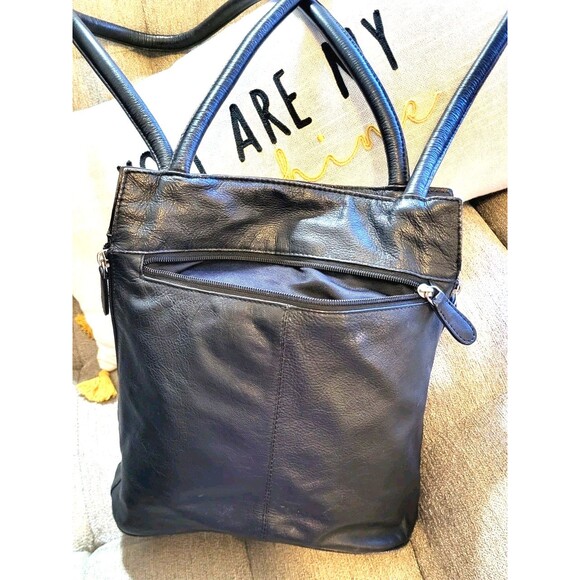 Vera Pelle Vintage Black Leather Elevated Basic Minimalist Bucket Shoulder bag - Picture 2 of 14